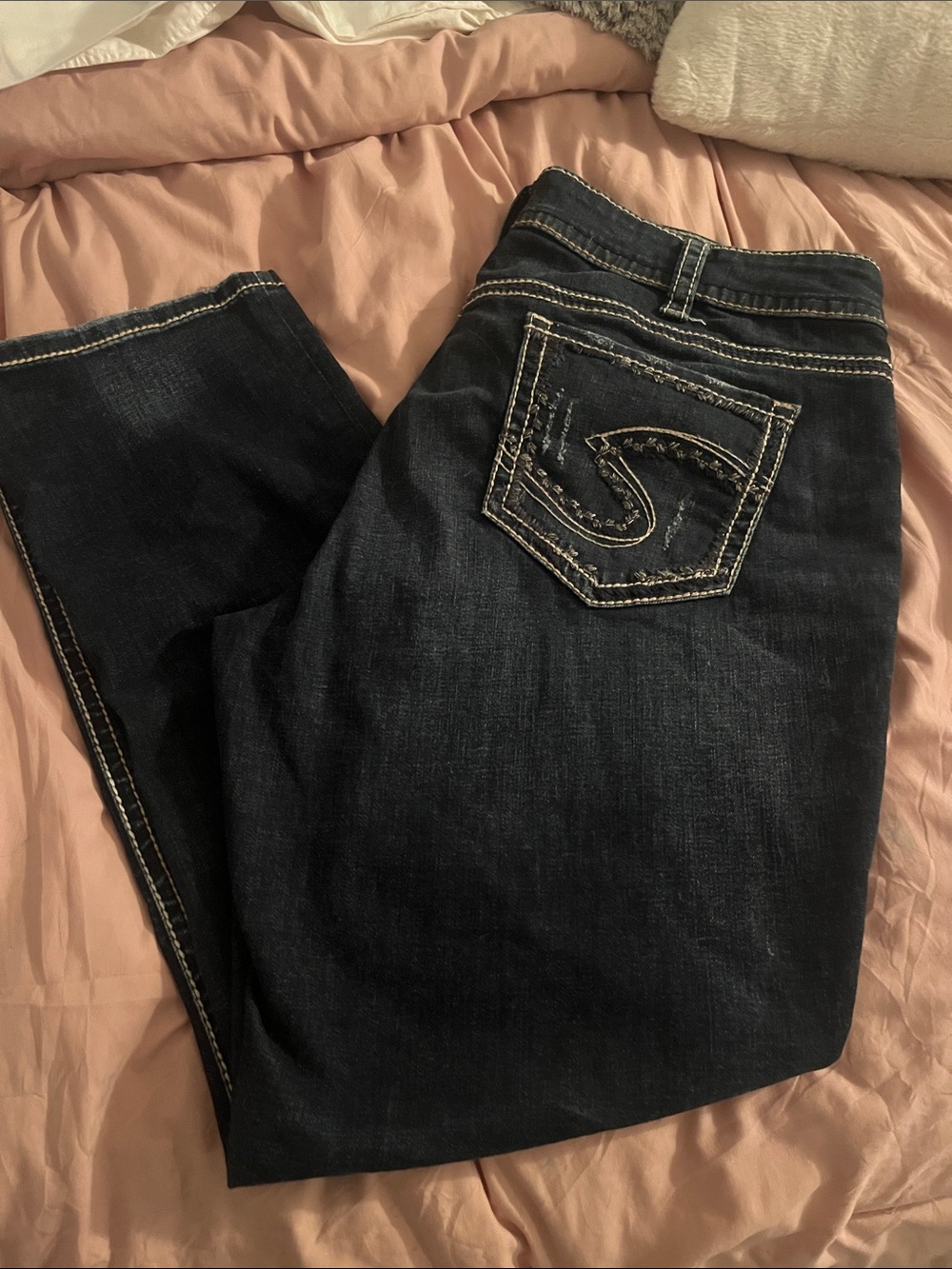 Silver Jeans Dark Indigo Bootcut Jeans with Contrast Stitching